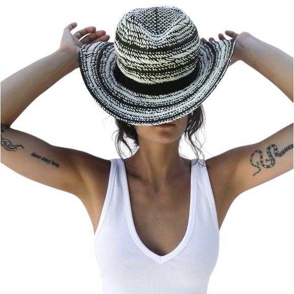 ZARA Woven Fedora Ecru/Black, 3.5” Wide Brim - Picture 2 of 13